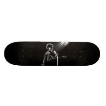 X-RAY SKELETON SINGING ON RETRO MIC - B&W SKATEBOARD DECK