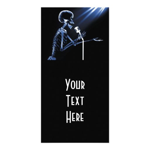 X-RAY SKELETON SINGING ON RETRO MIC - BLUE CUSTOMIZED PHOTO CARD