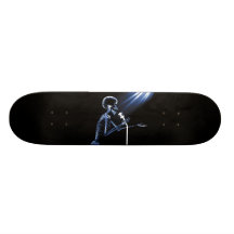 X-RAY SKELETON SINGING ON RETRO MIC - BLUE SKATE BOARDS