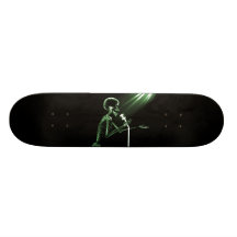 X-RAY SKELETON SINGING ON RETRO MIC - GREEN CUSTOM SKATE BOARD