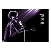 X-RAY SKELETON SINGING ON RETRO MIC - PURPLE BUSINESS CARD TEMPLATES