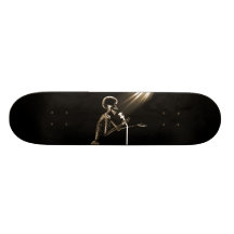 X-RAY SKELETON SINGING ON RETRO MIC - SEPIA SKATEBOARD DECKS