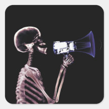 X-RAY VISION SKELETON ON MEGAPHONE - ORIGINAL SQUARE STICKER