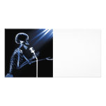 X-RAY VISION SKELETON SINGING ON RETRO MIC - BLUE CUSTOMIZED PHOTO CARD
