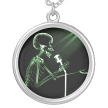 X-RAY VISION SKELETON SINGING ON RETRO MIC - GREEN NECKLACE
