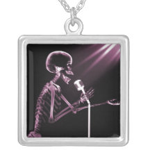X-RAY VISION SKELETON SINGING ON RETRO MIC - PINK PERSONALIZED NECKLACE