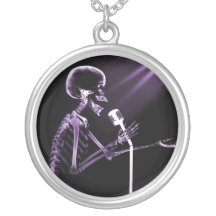 X-RAY VISION SKELETON SINGING ON RETRO MIC PURPLE PERSONALISED NECKLACE