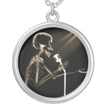 X-RAY VISION SKELETON SINGING ON RETRO MIC - SEPIA NECKLACE