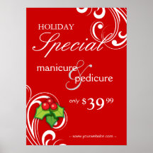 XMAS Holiday Sale Salon Poster Spa Red White Swirl