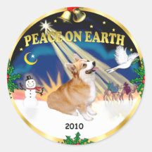 Xmas Sunrise (W-R) - Pembroke Welsh Corgi Round Stickers