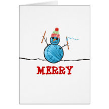 Yarn snowman knitting needles Christmas holiday Cards