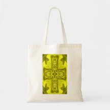 Yellow abstract wood cross canvas bags