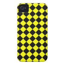 Yellow and Black Diagonal Checkerboard Design iPhone 4 Case