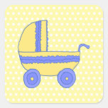 Yellow and Blue Baby Stroller. Square Sticker