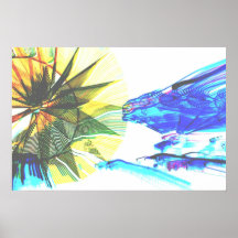 Yellow and Blue Zoomed Rides on White Abstract Poster