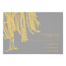 Yellow and Grey Willow Tree Wedding RSVP Personalized Invitations