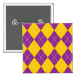 Yellow and Purple Argyle Pattern Pinback Buttons