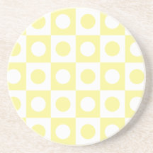 Yellow and White Polka Dot Squares Drink Coaster