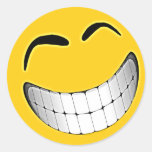 Yellow Big Grin Smiley Face Round Sticker