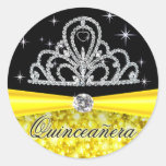 Yellow Black Princess Tiara Quinceanera Bling Stickers