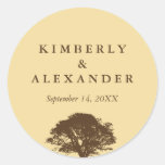 Yellow brown oak tree wedding favour label seal stickers