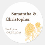 Yellow dahlia flower wedding favour tag seal label round sticker