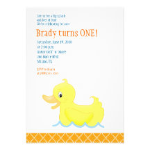 Yellow Duck 5x7 Birthday Invitation - Orange