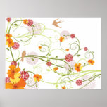 Yellow Floral Hibiscus & Swallows Custom Poster
