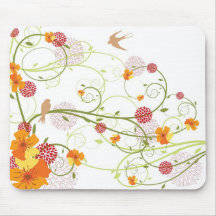Yellow Floral Swallows Mousepad