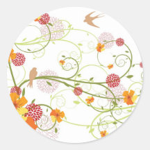 Yellow Floral Swallows Save Date / TQ / Gift / Round Sticker