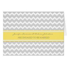 Yellow Grey Chevrons Engagement Announcement Card