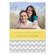 Yellow Grey Chevrons Engagement Photo Announcement Cards
