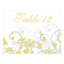 Yellow, Grey, & White Wedding Table Cards Post Card