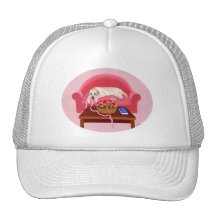 Yellow Labrador on the pink couch Trucker Hats