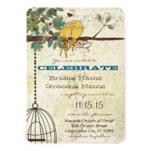 Yellow Love Birds Sitting In A Tree Wedding Personalized Invite