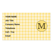 Yellow Monogram. Custom Letter and Check Pattern. Business Card Template