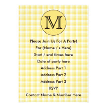Yellow Monogram. Custom Letter and Check Pattern. Custom Invite