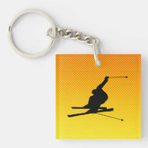 Yellow Orange Snow Skiing Keychain