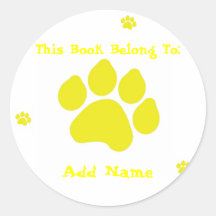 Yellow Paw Print Bookplate Sticker