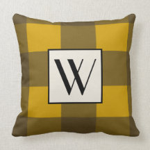 Yellow Plaid Monogram Pillow