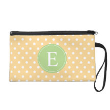 Yellow Polka Dot Green Monogram Wristlet Clutch