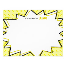 Yellow Pop Art Comic Book Inspired Flat Notecards Personalised Invitation