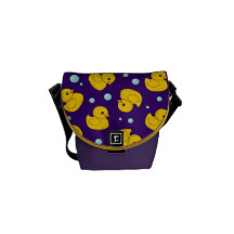Yellow Rubber Duckies purple bag Messenger Bag