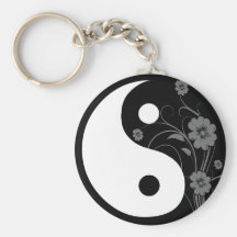 Yin Yang Black Floral Keychain