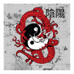 Yin yang Chinese symbol and dragon posters