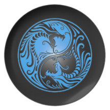 Yin Yang Dragons, blue and black Party Plates