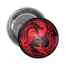 Yin Yang Dragons, red and black Pinback Button