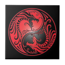 Yin Yang Dragons, red and black Tiles