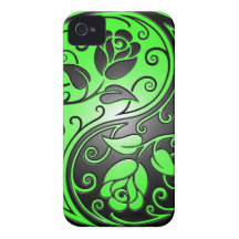 Yin Yang Roses, green and black Case-Mate iPhone 4 Cases