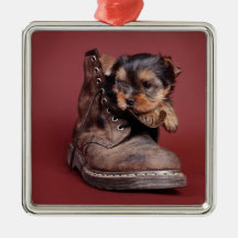 Yorkie and boot christmas ornaments